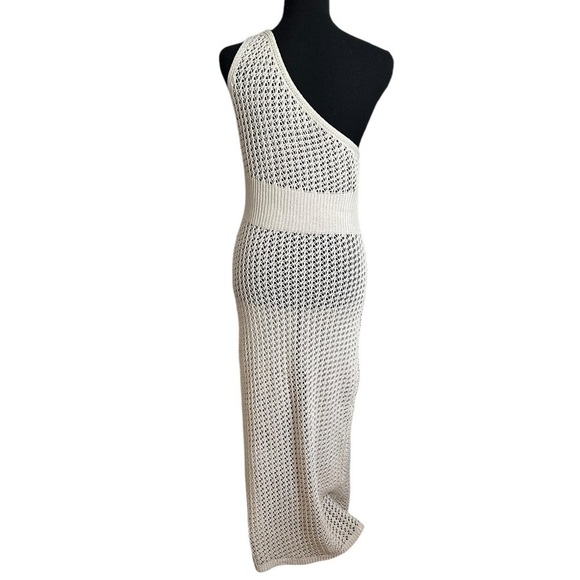 Cha Cha One Shoulder Crocheted Boho Cover up Side Slit midi Dress Size M NWT - Picture 3 of 17